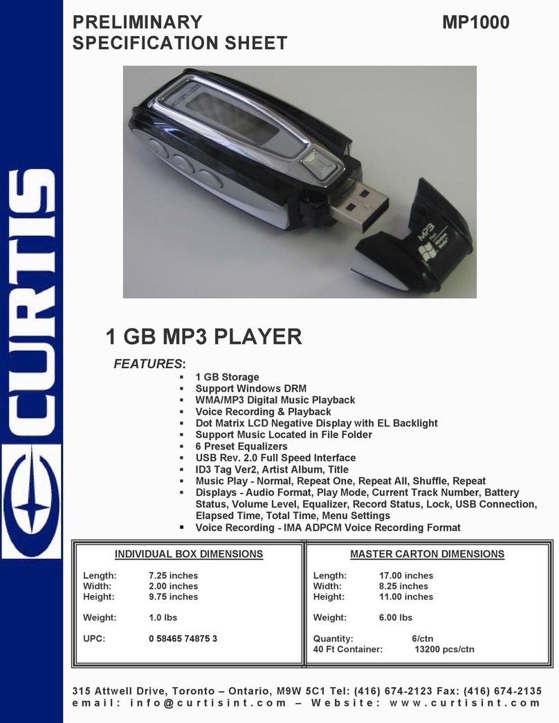 Curtis MP1000 Specification sheet