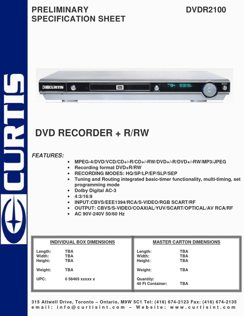 Curtis DVDR2100 Specification sheet