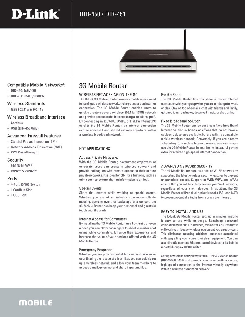 D-Link DIR-450 - 3G Mobile Router Wireless User manual D-Link DIR-450 - 3G Mobile Router Wireless User manual