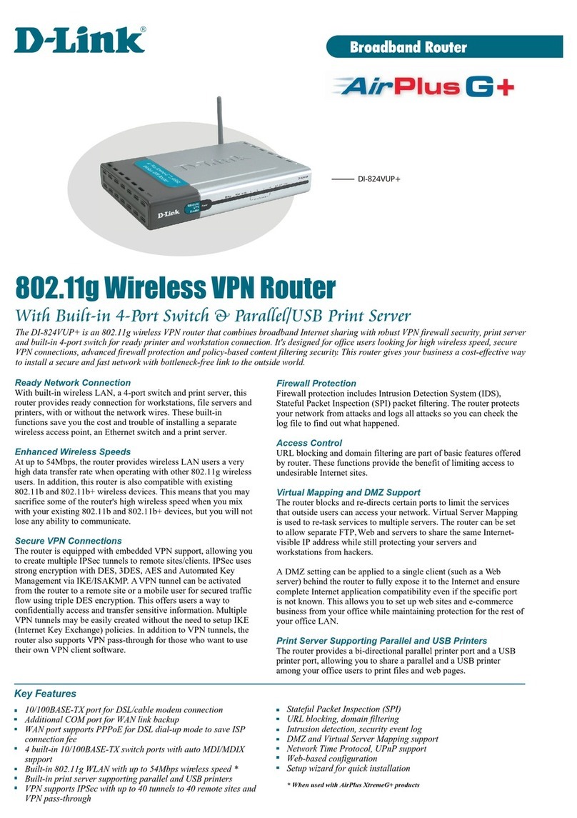 D-Link DI-824VUP+ 2.4GHz Wireless VPN Router and Print... User manual