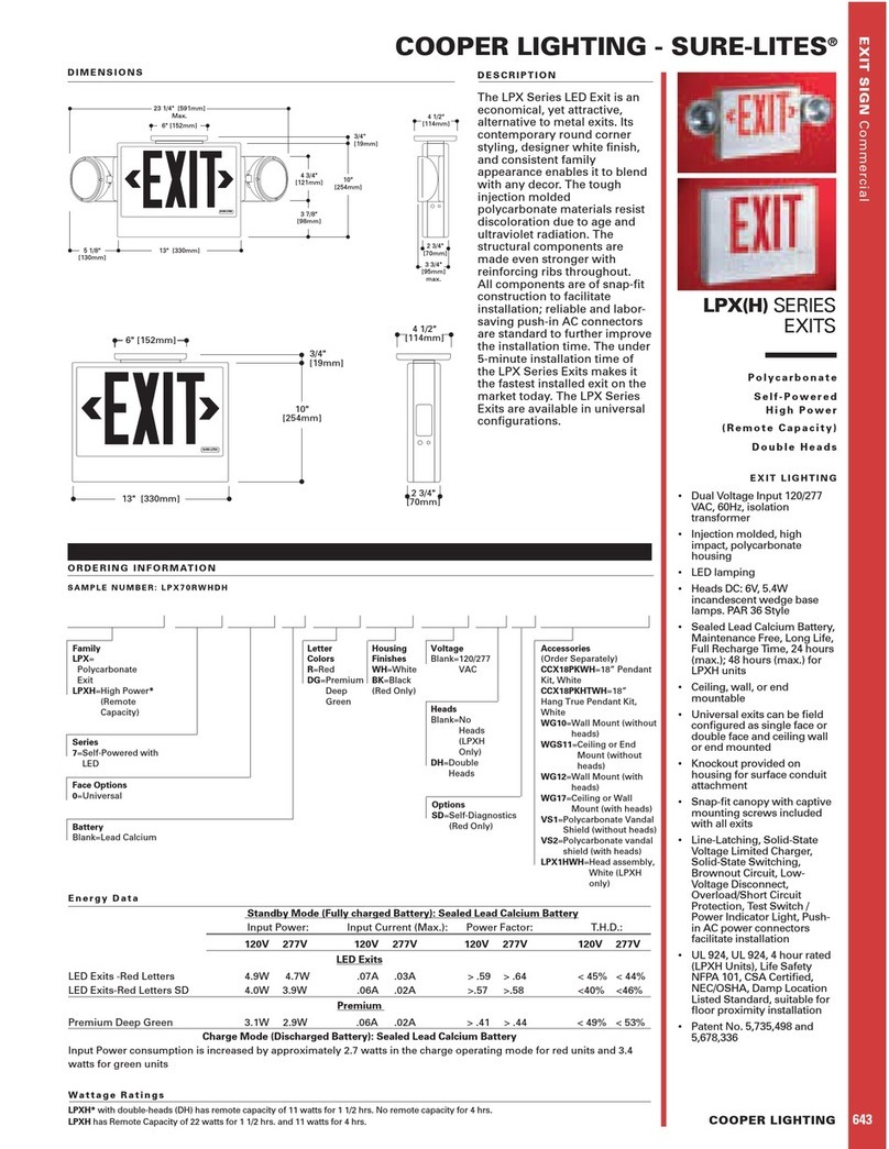 Cooper Lighting Sure Lites LED Exit LPX(H) Series User manual Cooper Lighting Sure Lites LED Exit LPX(H) Series User manual