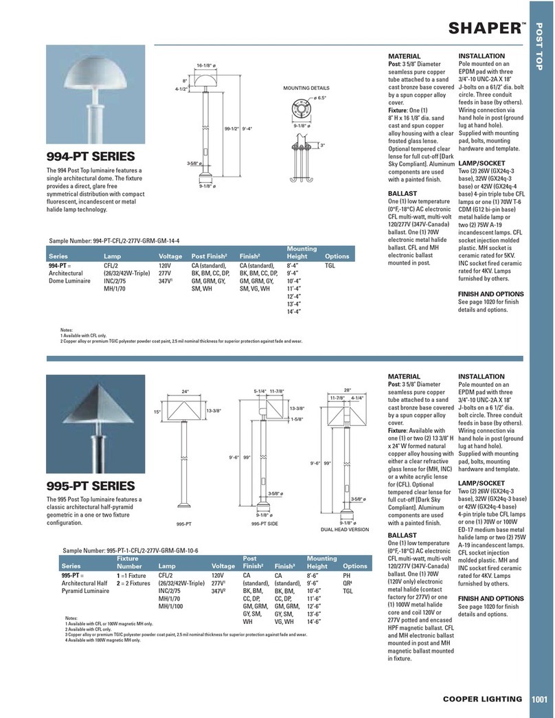 Cooper Lighting Shaper 994-PT SERIES User manual