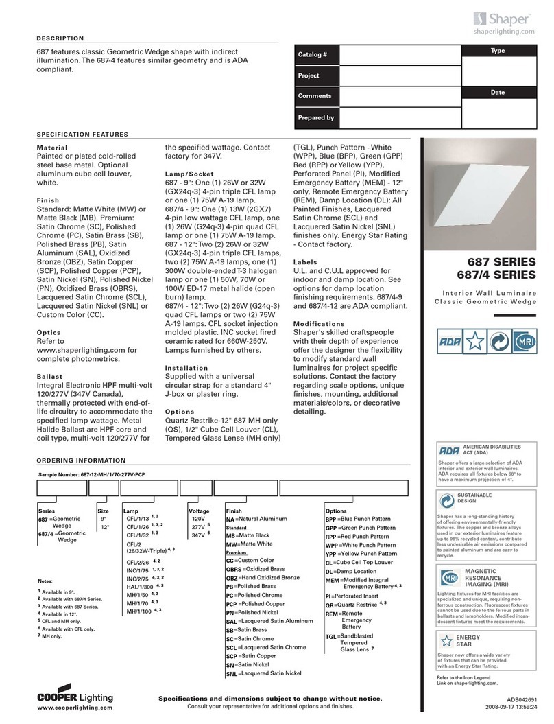 Cooper Lighting Shaper 687/4 User manual