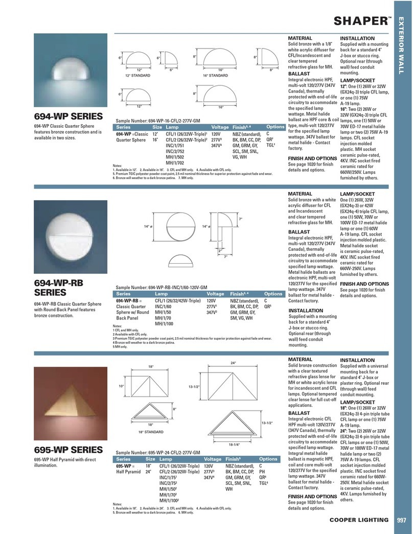 Cooper Lighting Shaper 649-WP User manual Cooper Lighting Shaper 649-WP User manual