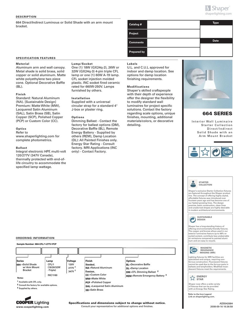 Cooper Lighting Shaper 664 Series User manual