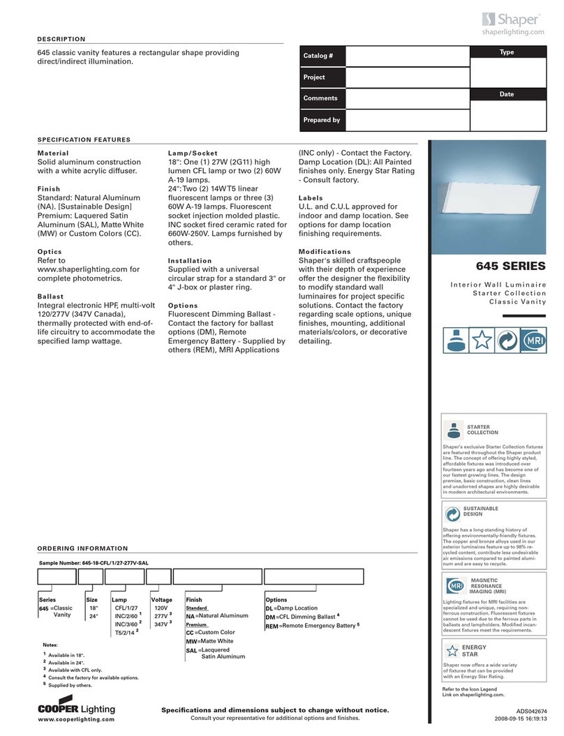 Cooper Lighting Shaper 645 Series User manual