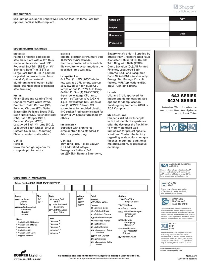 Cooper Lighting Shaper 643 SERIES User manual
