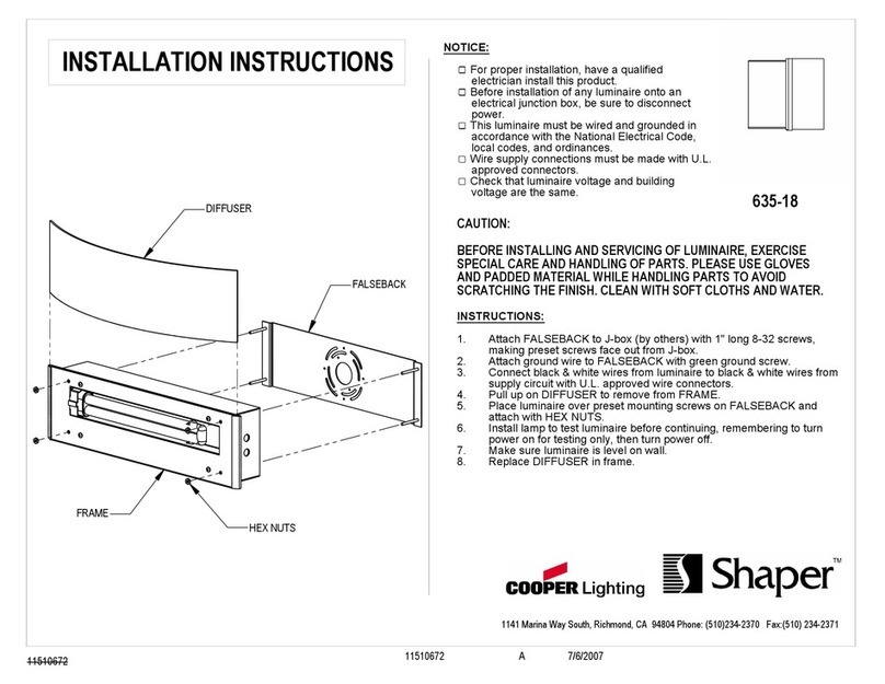 Cooper Lighting Shaper 635-18 User manual Cooper Lighting Shaper 635-18 User manual