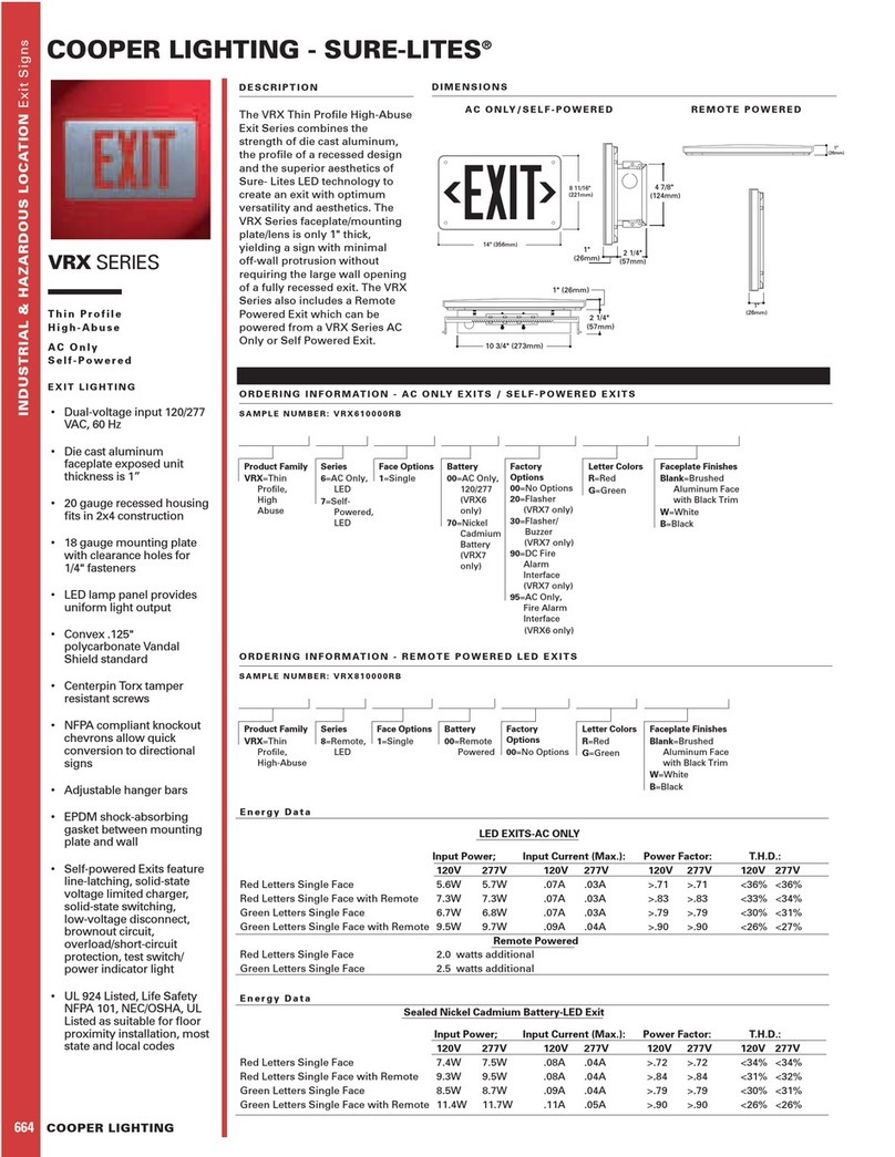 Cooper Lighting Thin Profile High-Abuse Exit Series VRX... User manual Cooper Lighting Thin Profile High-Abuse Exit Series VRX... User manual