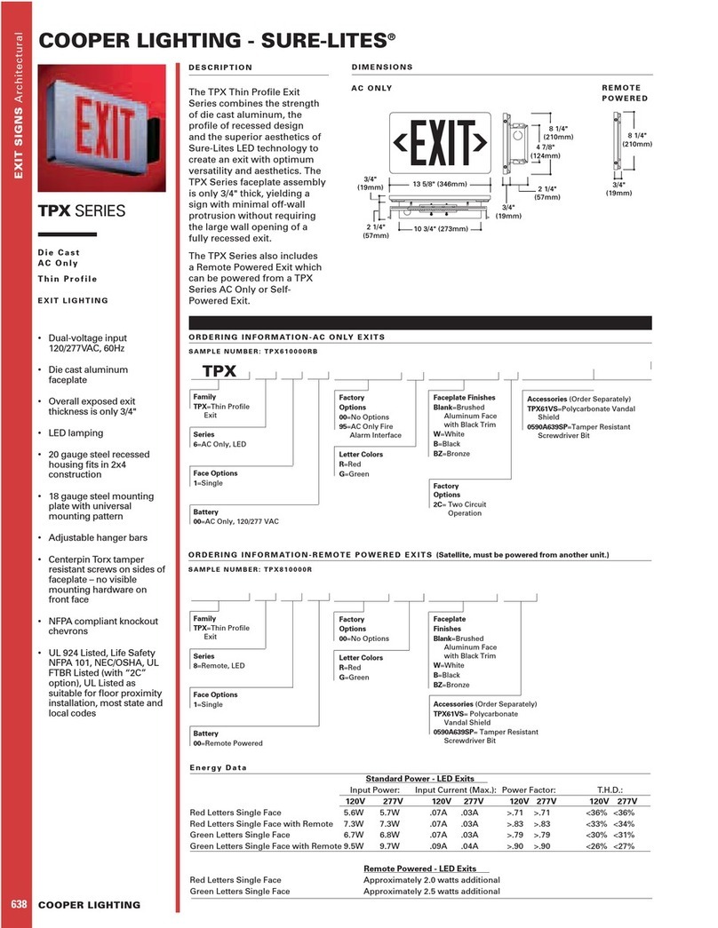 Cooper Lighting Thin Profile Exit TPX Series User manual