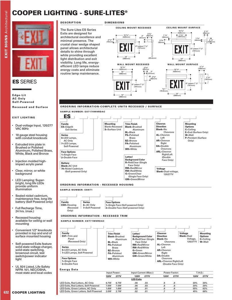 Cooper Lighting Sure-Lites ES Series User manual