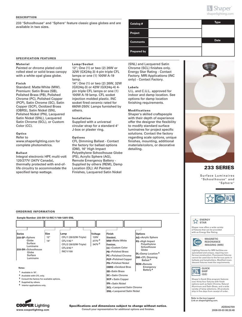 Cooper Lighting Shaper 233 SERIES User manual Cooper Lighting Shaper 233 SERIES User manual