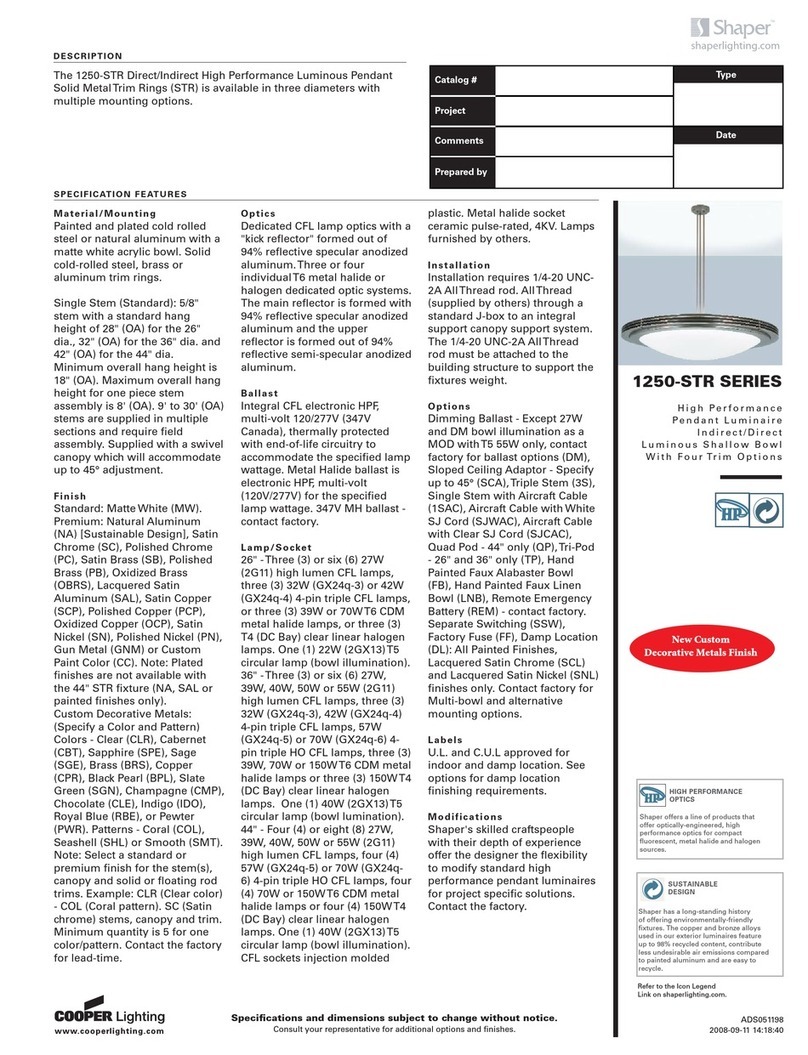 Cooper Lighting Shaper 1250-STR SERIES Specification sheet