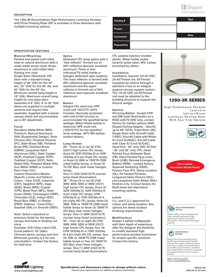 Cooper Lighting Shaper 1250-3R Series User manual Cooper Lighting Shaper 1250-3R Series User manual