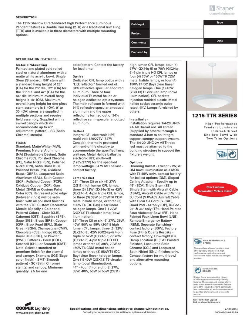 Cooper Lighting Shaper 1215-TTR Series Specification sheet