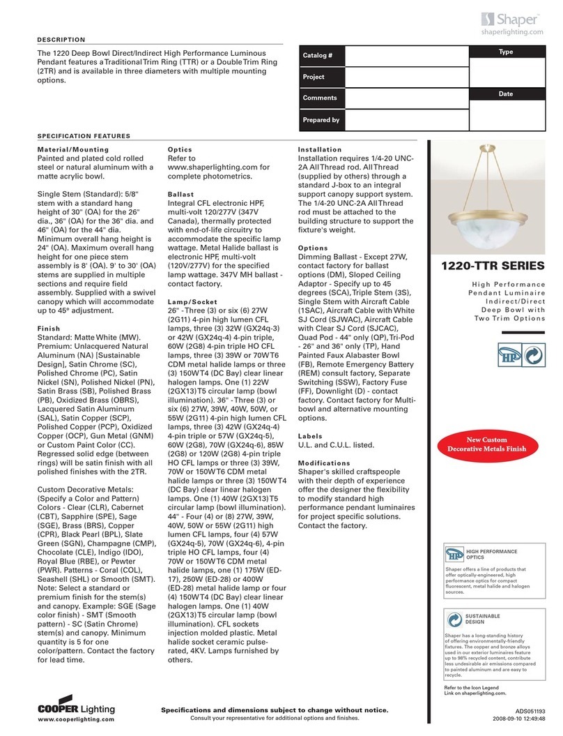 Cooper Lighting Shaper 1220-TTR SERIES User manual