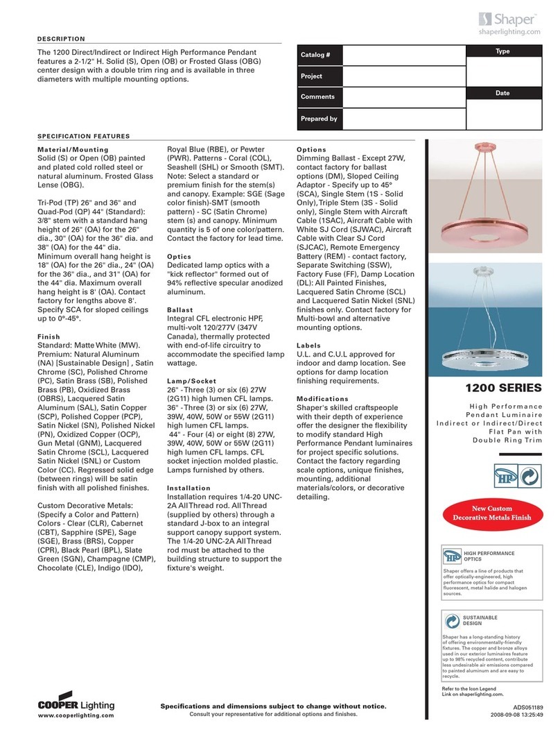 Cooper Lighting Shaper 1200 Series User manual