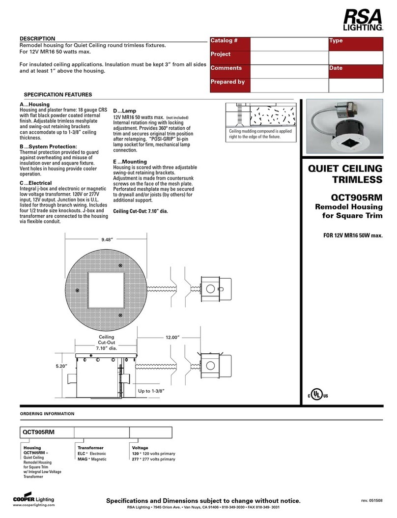 Cooper Lighting Quiet Ceiling Trimless QCT905RM User manual Cooper Lighting Quiet Ceiling Trimless QCT905RM User manual