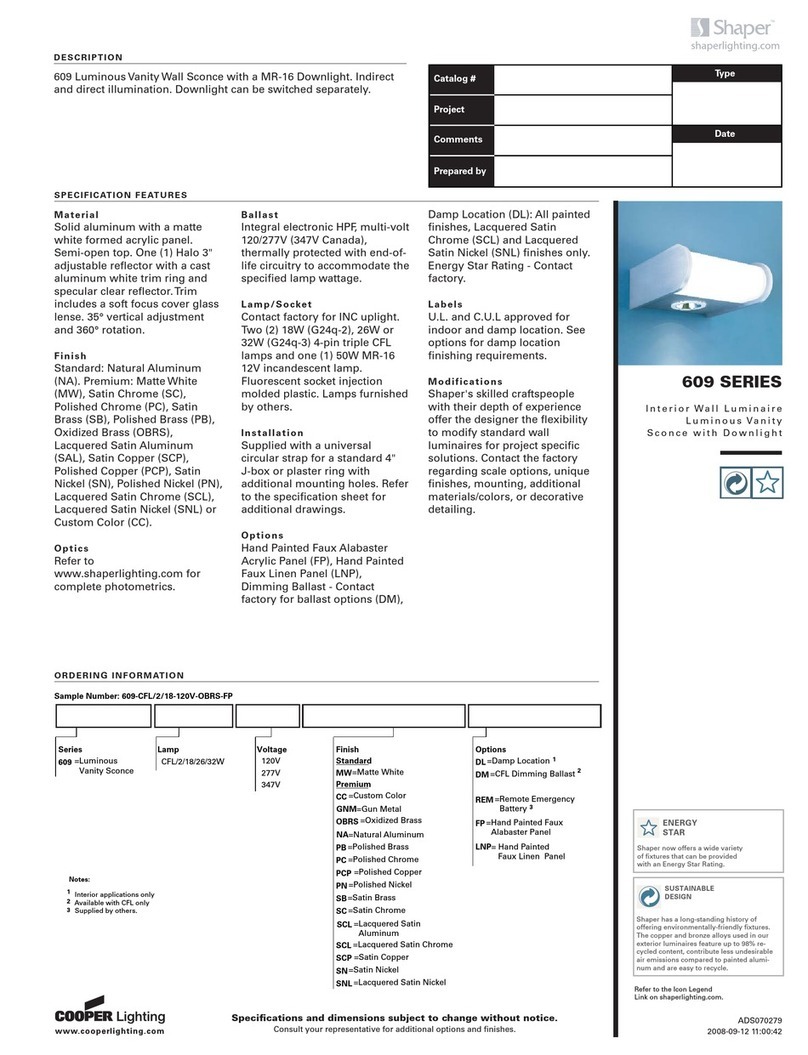 Cooper Lighting Shaper 609 User manual Cooper Lighting Shaper 609 User manual