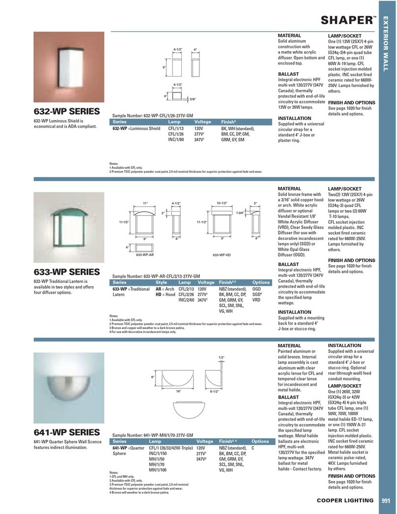 Cooper Lighting Shaper 632-WP SERIES User manual Cooper Lighting Shaper 632-WP SERIES User manual