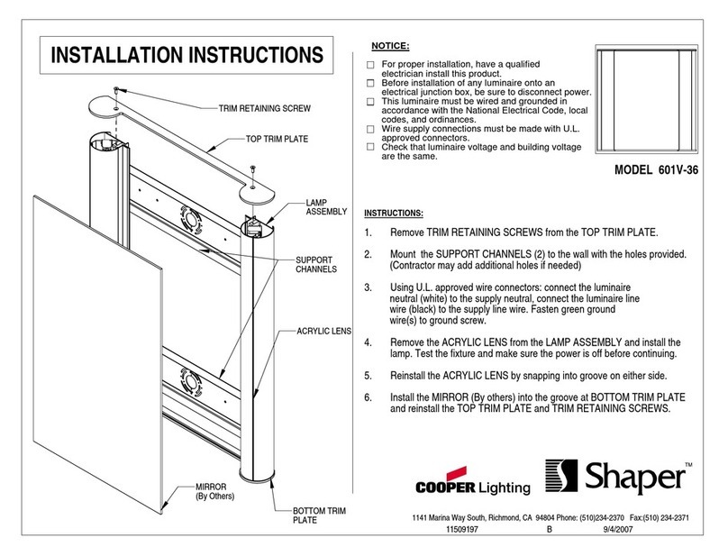 Cooper Lighting Shaper 601V-36 User manual