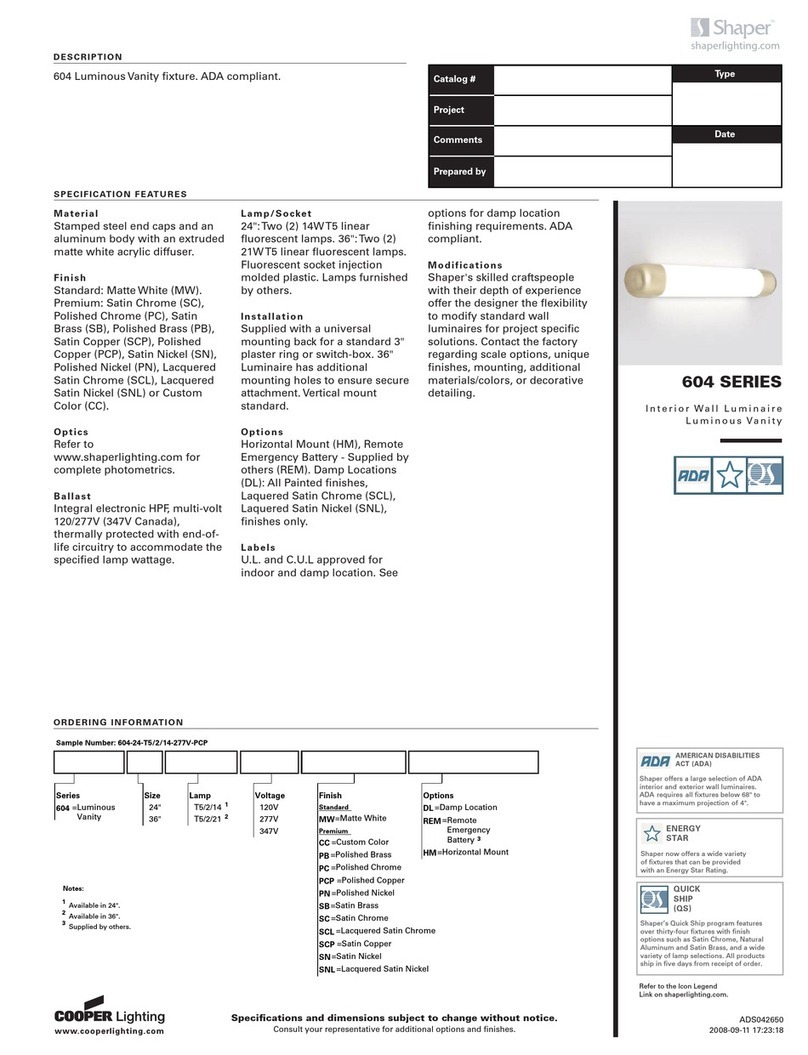 Cooper Lighting Shaper 604 SERIES User manual