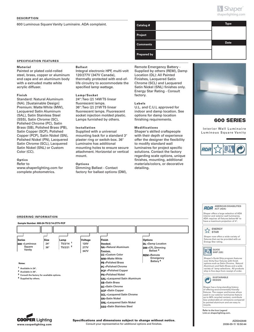 Cooper Lighting Shaper 600 User manual