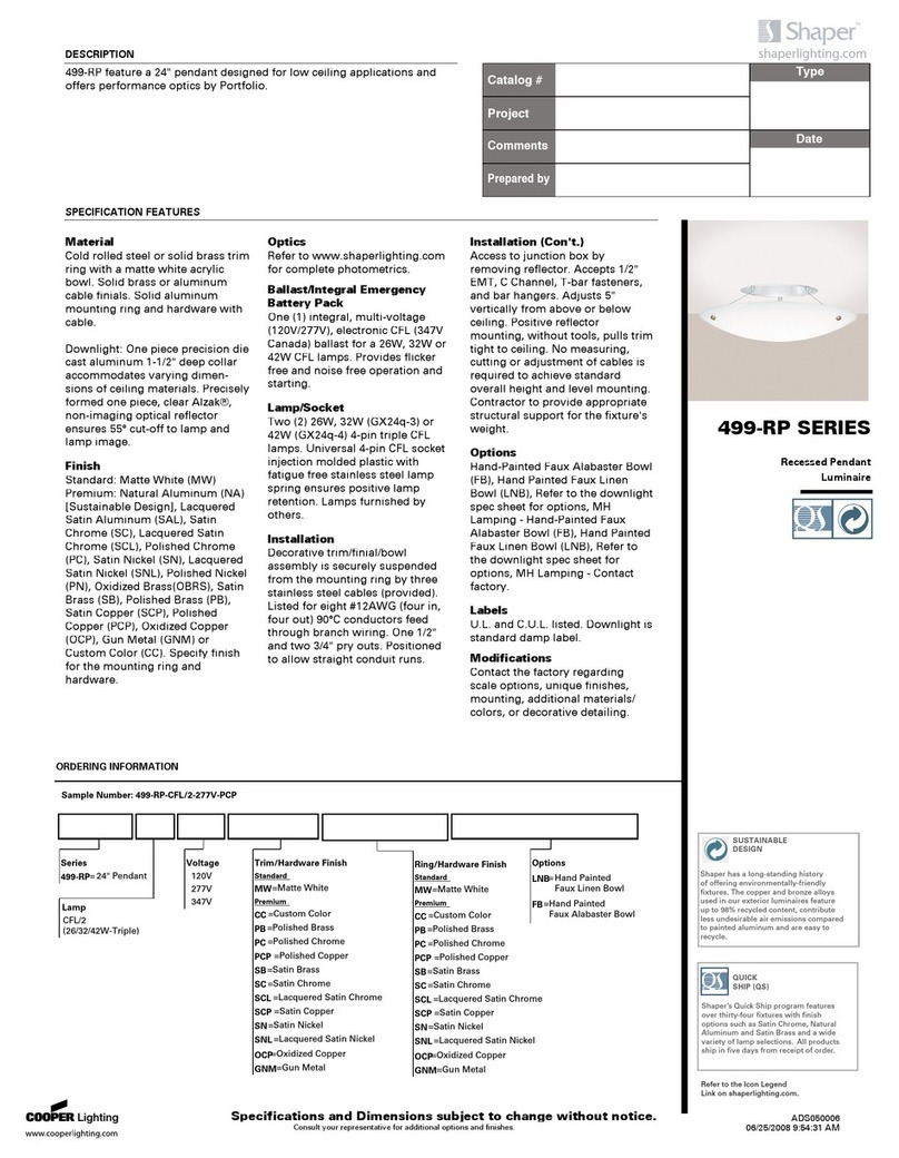 Cooper Lighting Shaper 499-RP User manual Cooper Lighting Shaper 499-RP User manual
