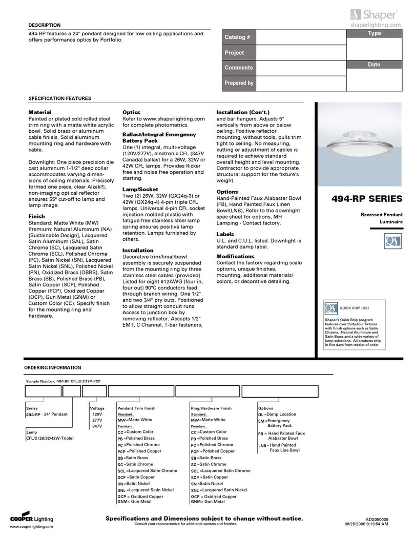 Cooper Lighting Shaper 494-RP SERIES User manual Cooper Lighting Shaper 494-RP SERIES User manual