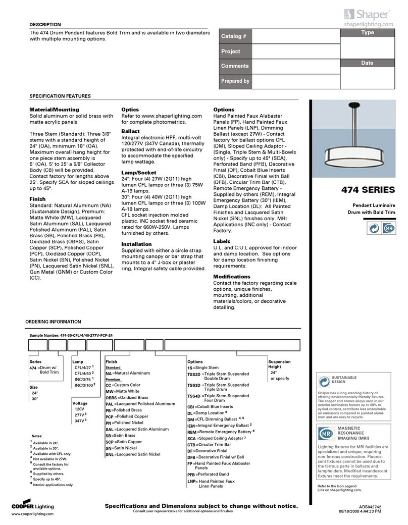 Cooper Lighting Shaper 474 User manual