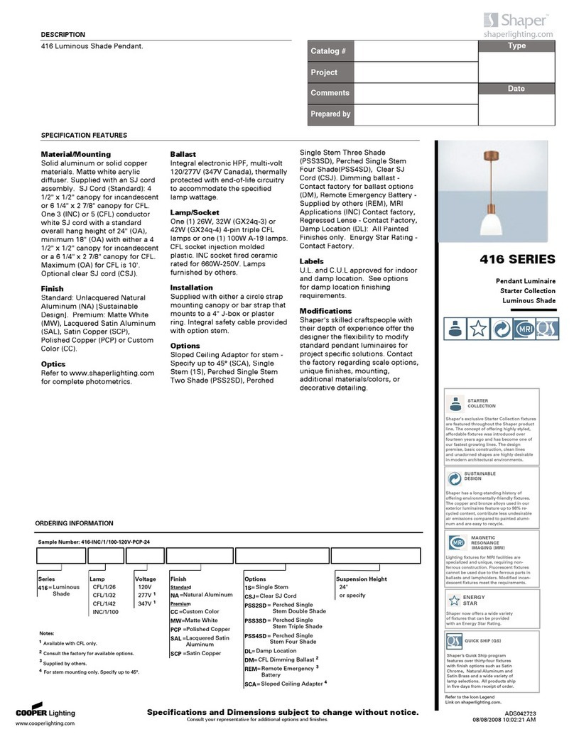 Cooper Lighting Shaper 416 SERIES User manual Cooper Lighting Shaper 416 SERIES User manual