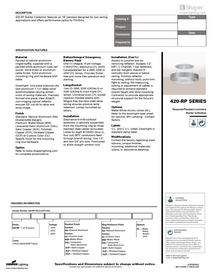 Cooper Lighting Shaper 420-RP SERIES specification