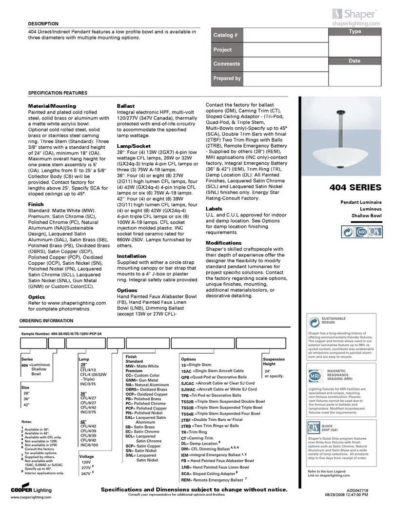 Cooper Lighting Shaper 404 User manual Cooper Lighting Shaper 404 User manual