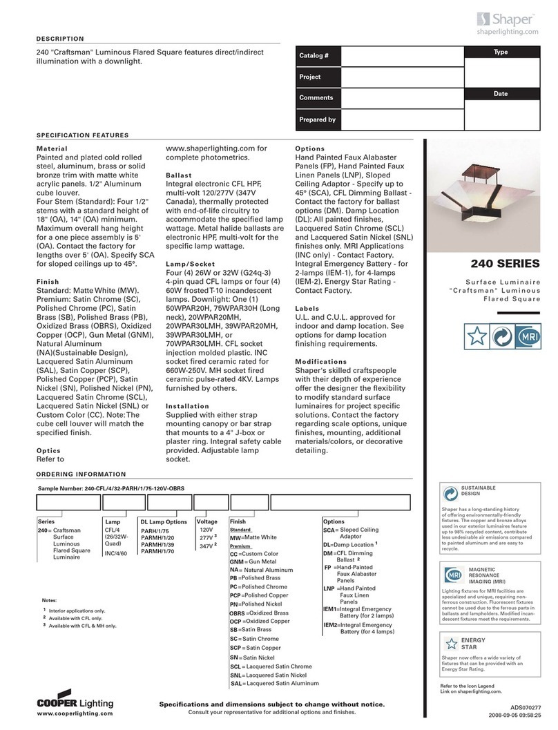 Cooper Lighting Shaper 240 SERIES User manual