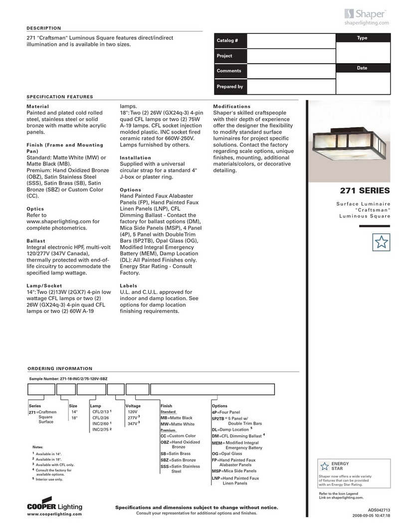 Cooper Lighting Shaper 271 Series User manual Cooper Lighting Shaper 271 Series User manual