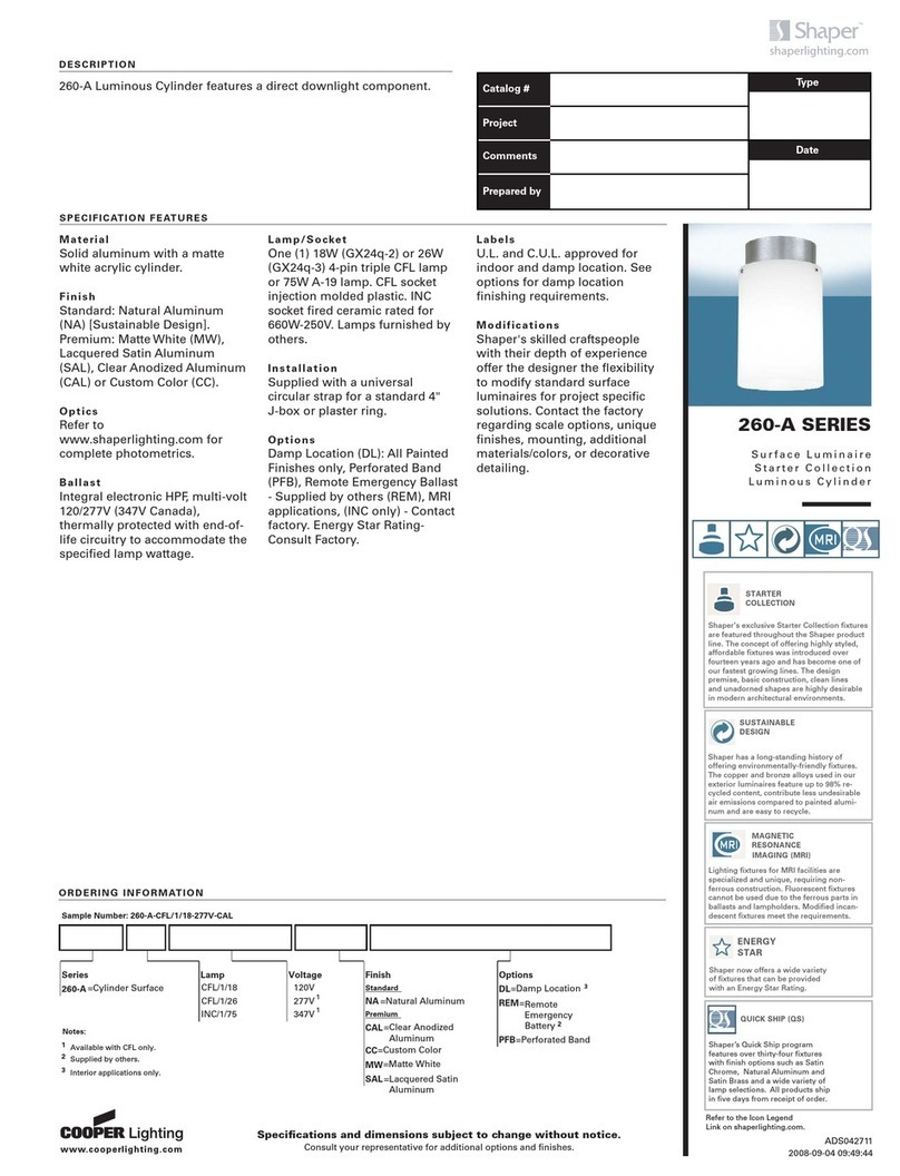 Cooper Lighting Shaper 260-A SERIES User manual Cooper Lighting Shaper 260-A SERIES User manual