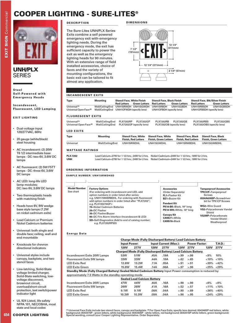 Cooper Lighting SURE-LITES UNH/PLX Specifications