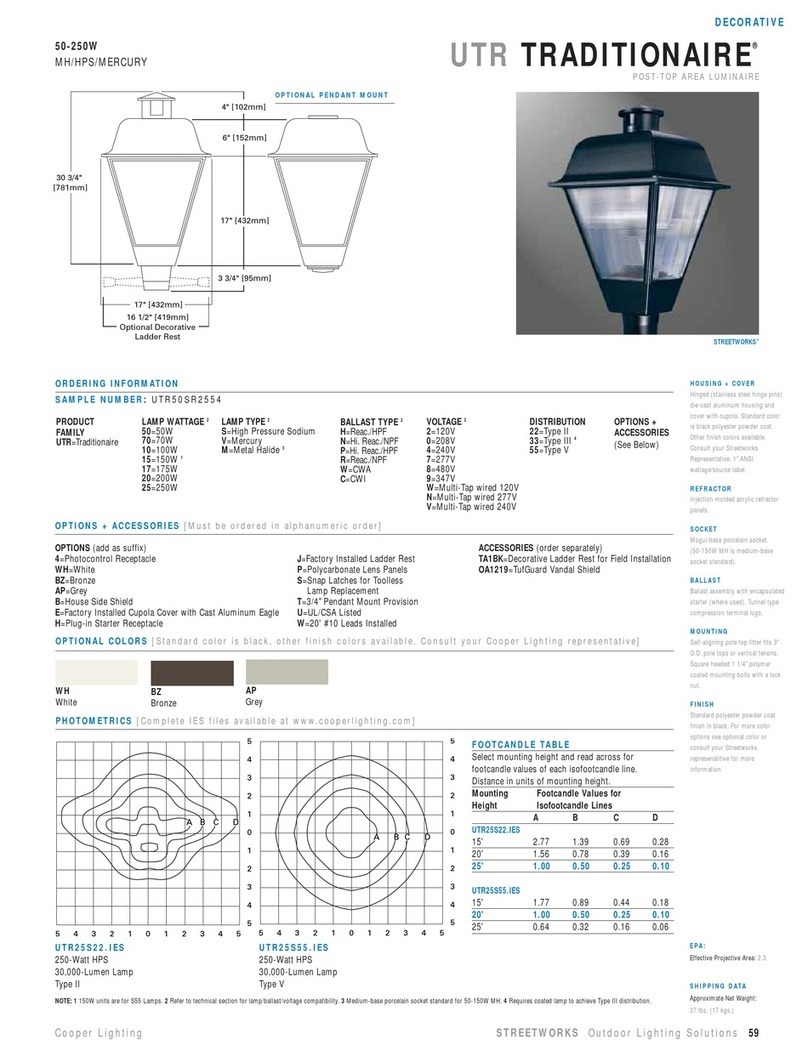 Cooper Lighting Traditionaire UTR50SR2554 User manual Cooper Lighting Traditionaire UTR50SR2554 User manual
