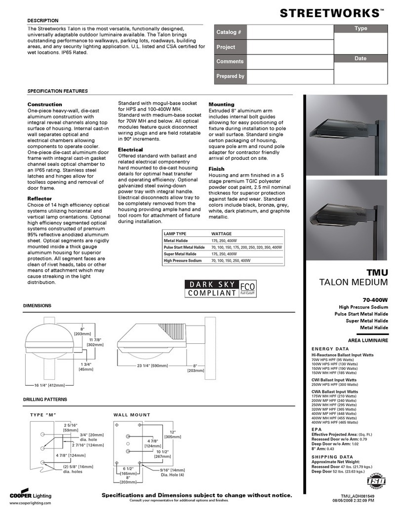 Cooper Lighting Street Works TMU40SWW3SF User manual Cooper Lighting Street Works TMU40SWW3SF User manual