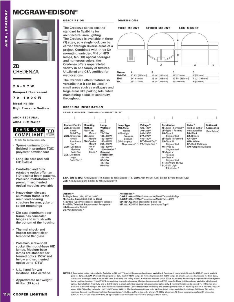 Cooper Lighting McGraw-Edison ZD Credenza User manual Cooper Lighting McGraw-Edison ZD Credenza User manual