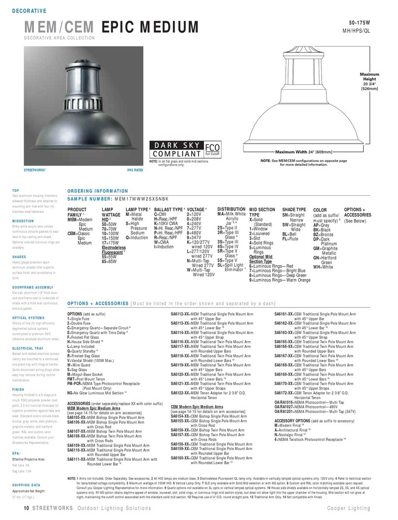 Cooper Lighting MEM17MWW2SXSNBK User manual Cooper Lighting MEM17MWW2SXSNBK User manual