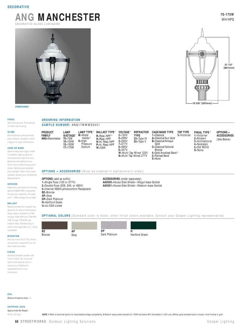 Cooper Lighting Manchester ANG17MWW33431 User manual Cooper Lighting Manchester ANG17MWW33431 User manual