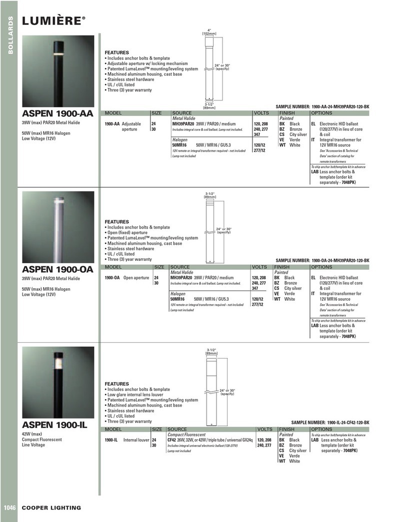 Cooper Lighting Lumiere Aspen 1900-AA Specification sheet