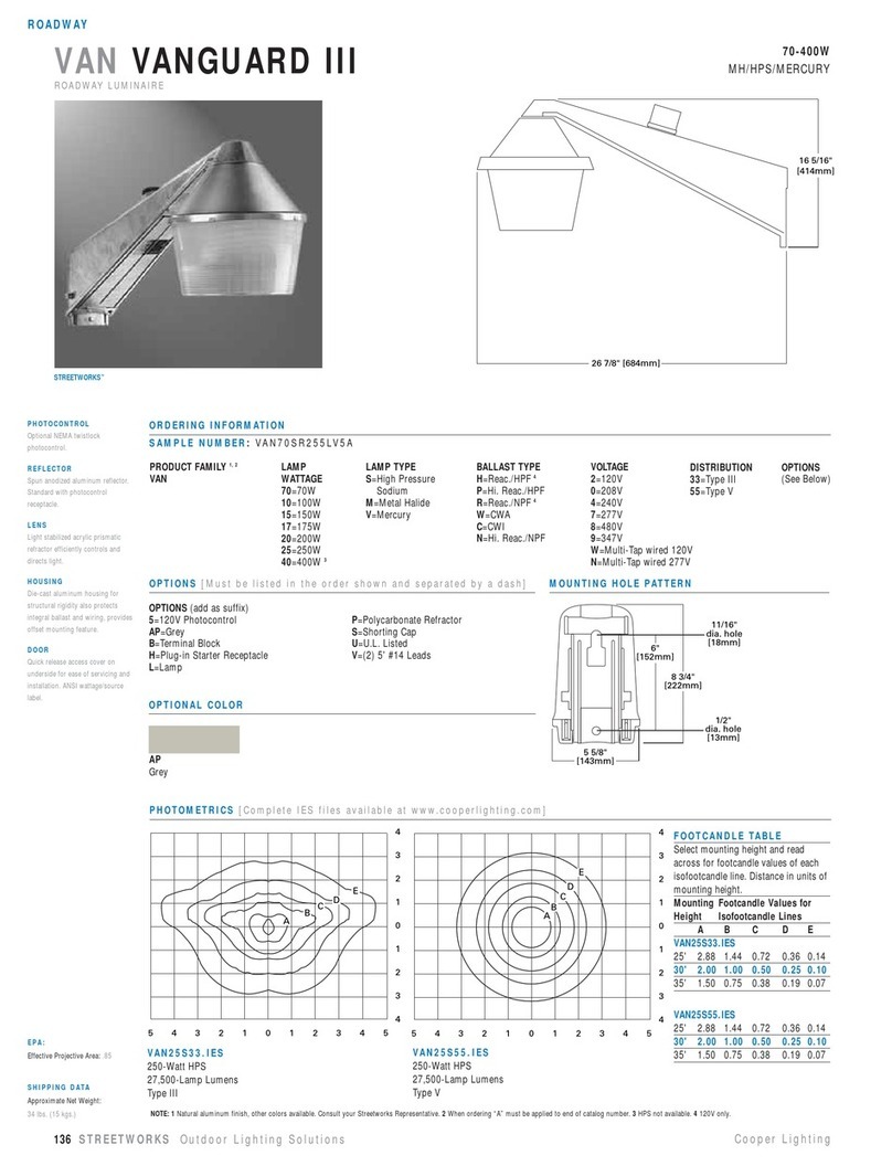Cooper Lighting VAN70SR255LV5A User manual