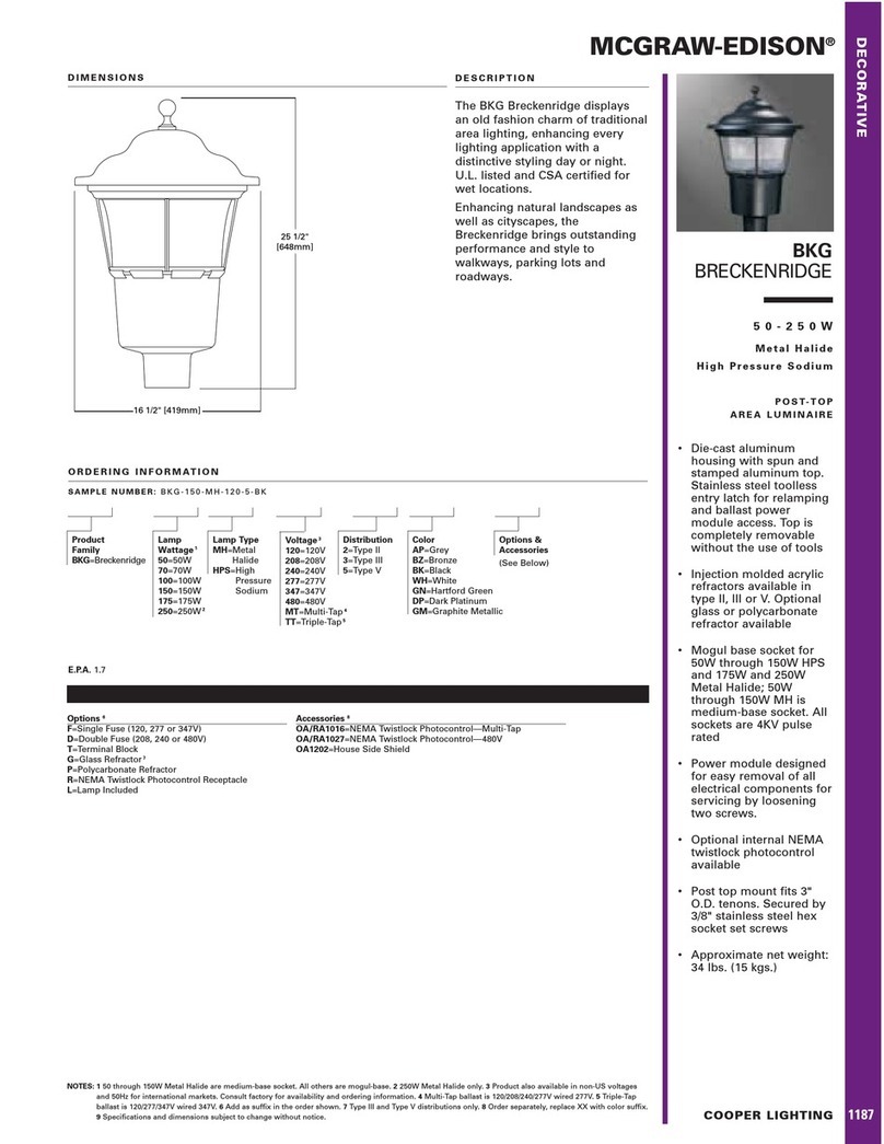 Cooper Lighting Breckenridge 50-250W User manual Cooper Lighting Breckenridge 50-250W User manual