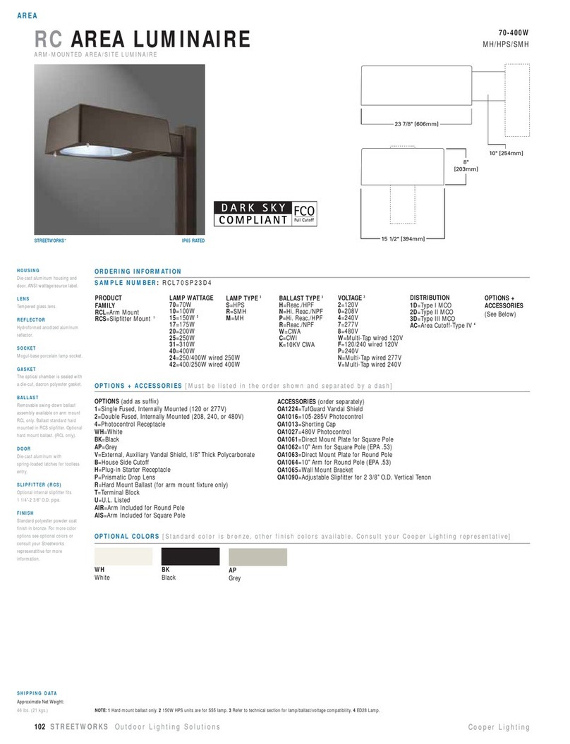 Cooper Lighting Area Luminaire RCL70SP23D4 User manual Cooper Lighting Area Luminaire RCL70SP23D4 User manual