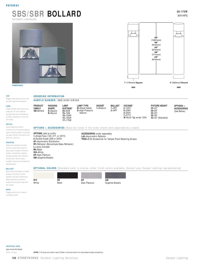 Cooper Lighting Bollard SBS100M12W366 User manual Cooper Lighting Bollard SBS100M12W366 User manual