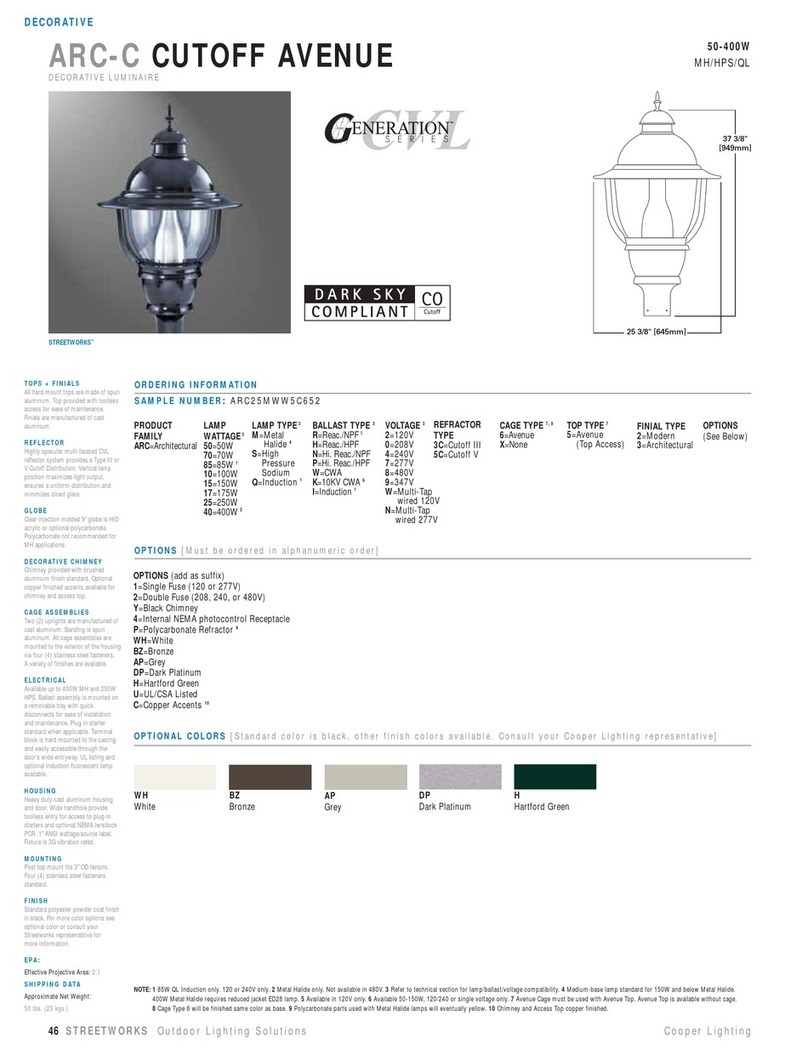 Cooper Lighting Avenue ARC25MWW5C652 User manual Cooper Lighting Avenue ARC25MWW5C652 User manual