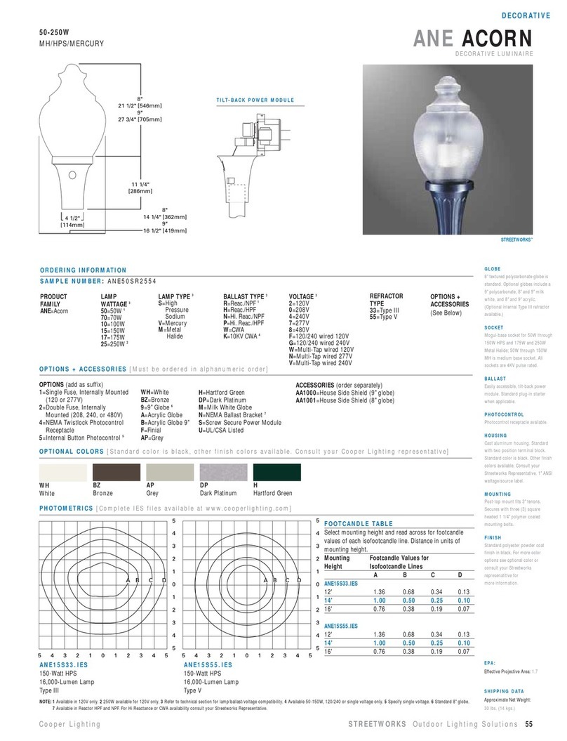 Cooper Lighting Acorn ANE50SR2554 Specification sheet