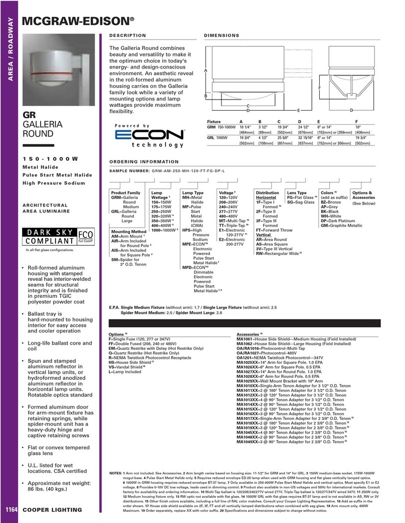 Cooper Lighting Galleria Round 150-1000W User manual Cooper Lighting Galleria Round 150-1000W User manual